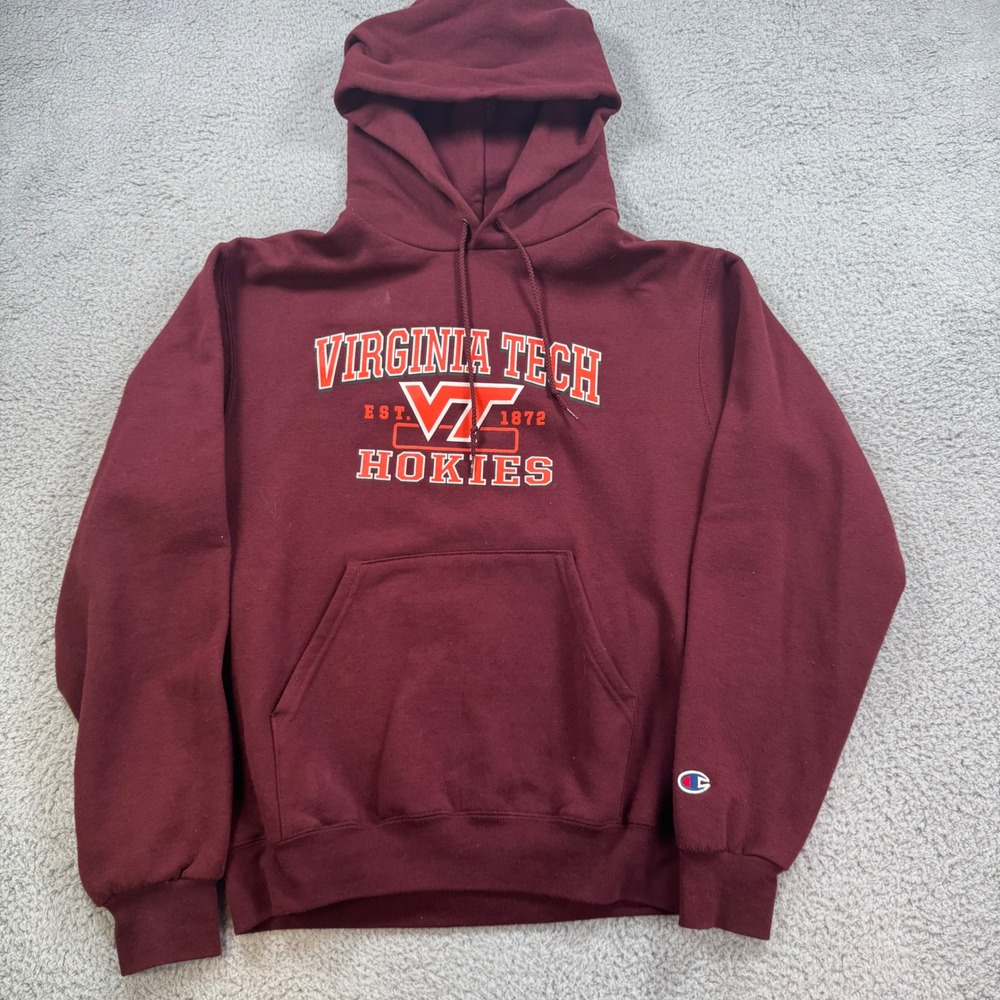 Champion Virginia Tech‎ Hokies Maroon Hoodie Sweatshirt Size S Athletic Apparel